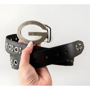 Y2K Womens Guess Black Leather Studded Belt Size L Buckle